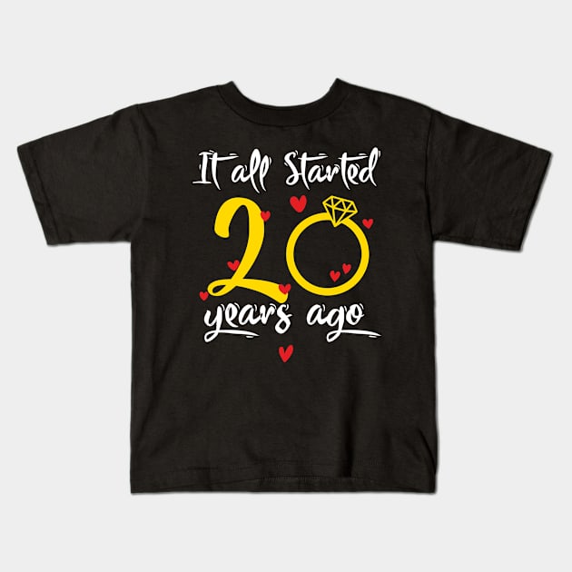 Wedding Anniversary 20 Years Together Golden Family Marriage Gift For Husband And Wife Kids T-Shirt by truong-artist-C